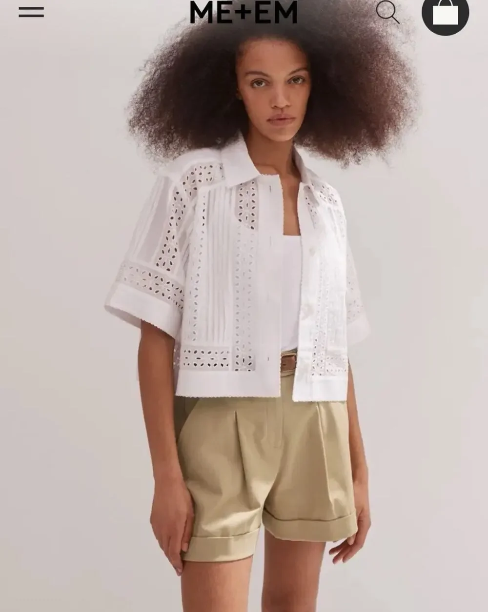 ME + EM COTTON VOILE BROIDERY CROPPED SHIRT - Picture 1 of 4